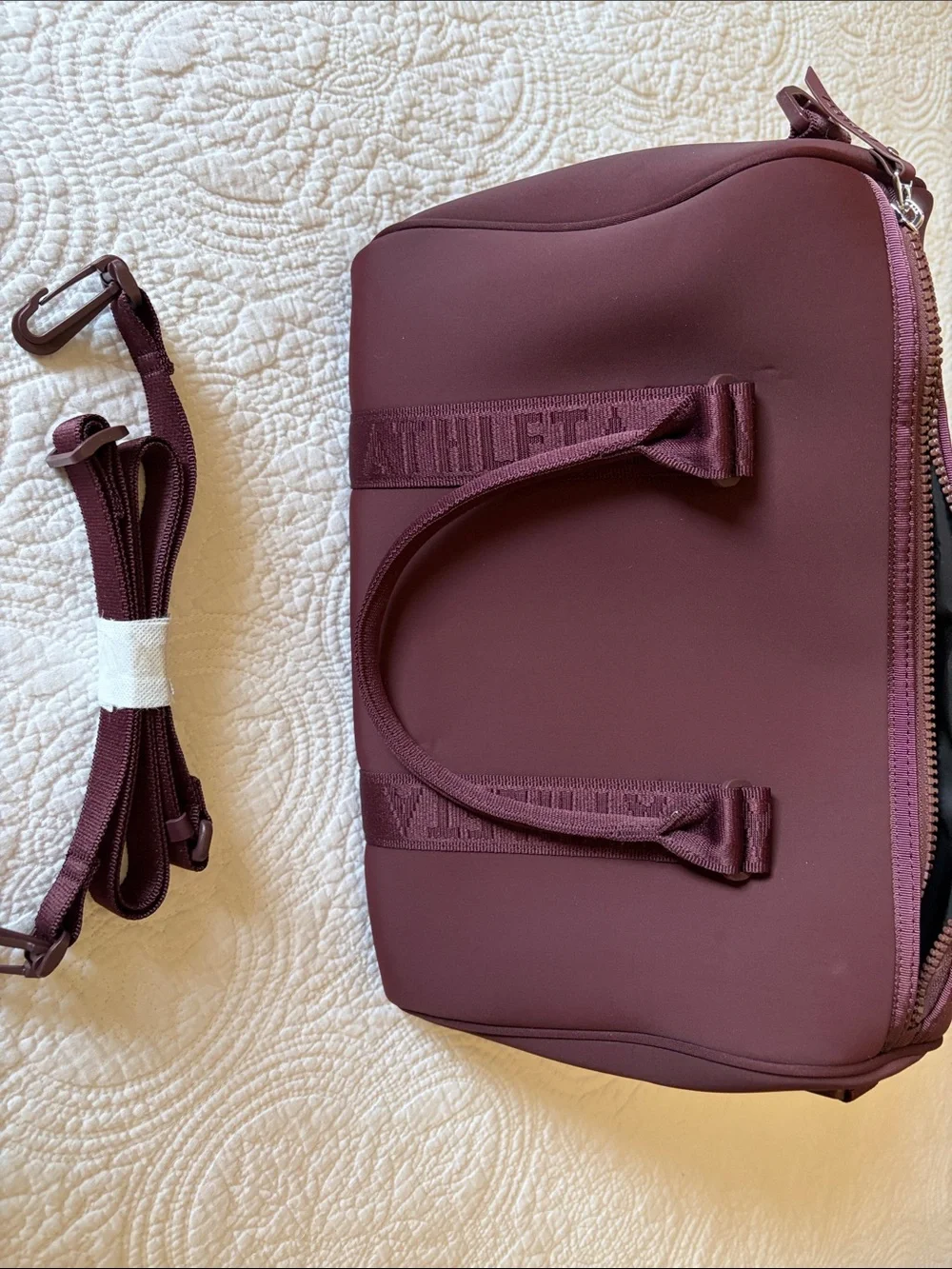 Athleta Diem Speedster Satchel in Burgundy Neoprene with Crossbody Strap
